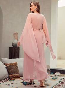 SHEIN Plus Applique Detail Bell Sleeve Jumpsuit With Tie Front Skirt