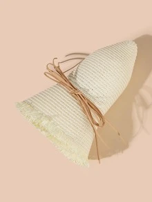 Knot Decor Mũ rơm - trắng - Xem 2