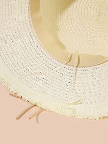 Knot Decor Mũ rơm - trắng - Xem 3