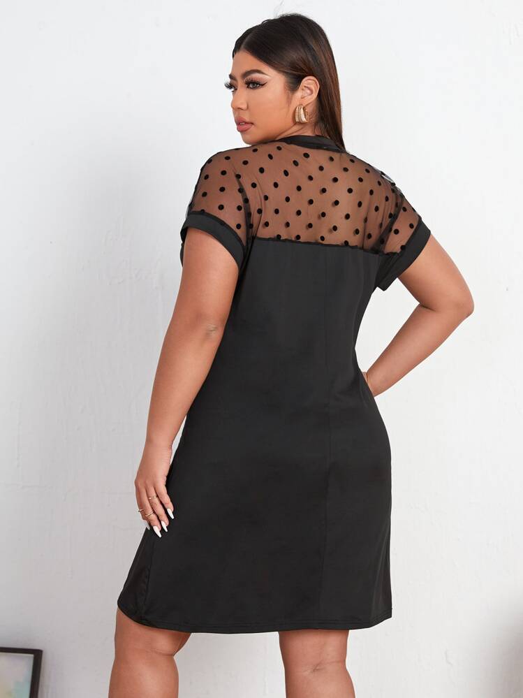SHEIN Unity ชุดกระโปรงพลัสไซส์ ผ้าตาข่าย ลายจุด - สีดำ - ดู 2