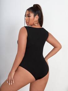 SHEIN SXY Plus Scoop Neck Solid Bodysuit - Black - View 2