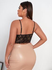 Plus Contrast Lace Crop Cami Top - Black - View 2