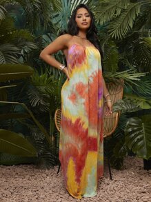 SHEIN SXY 紮染圖案不對稱下擺吊帶洋裝 - 彩色 - 查看 3