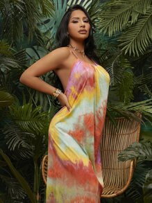 SHEIN SXY 紮染圖案不對稱下擺吊帶洋裝 - 彩色 - 查看 5