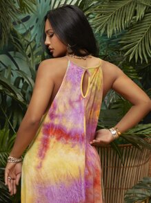 SHEIN SXY 紮染圖案不對稱下擺吊帶洋裝 - 彩色 - 查看 6