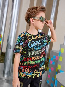 SHEIN Boys Letter Graphic Tee - Multicolor - View 3