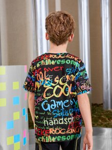 SHEIN Boys Letter Graphic Tee - Multicolor - View 4