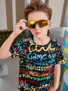 SHEIN Boys Letter Graphic Tee - Multicolor - View 5