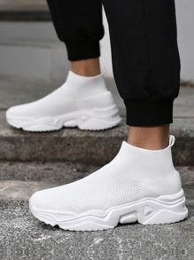 Men Breathable Lightweight Slip-On Sock Sneakers - White - View 1