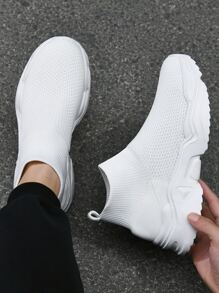 Men Breathable Lightweight Slip-On Sock Sneakers - White - View 2