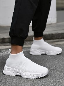Men Breathable Lightweight Slip-On Sock Sneakers - White - View 3