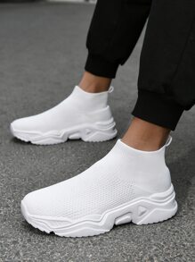 Men Breathable Lightweight Slip-On Sock Sneakers - White - View 5