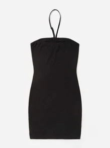 SHEIN Teen Girls Ruched Bust Halter Dress - Black - View 2