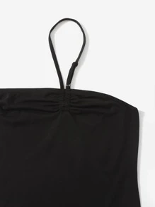 SHEIN Teen Girls Ruched Bust Halter Dress - Black - View 3