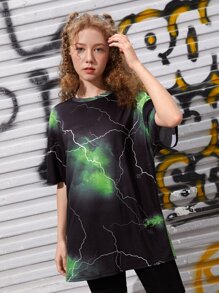 SHEIN Teen Girls Letter & Snake Print Drop Shoulder Tee - Multicolor - View 4