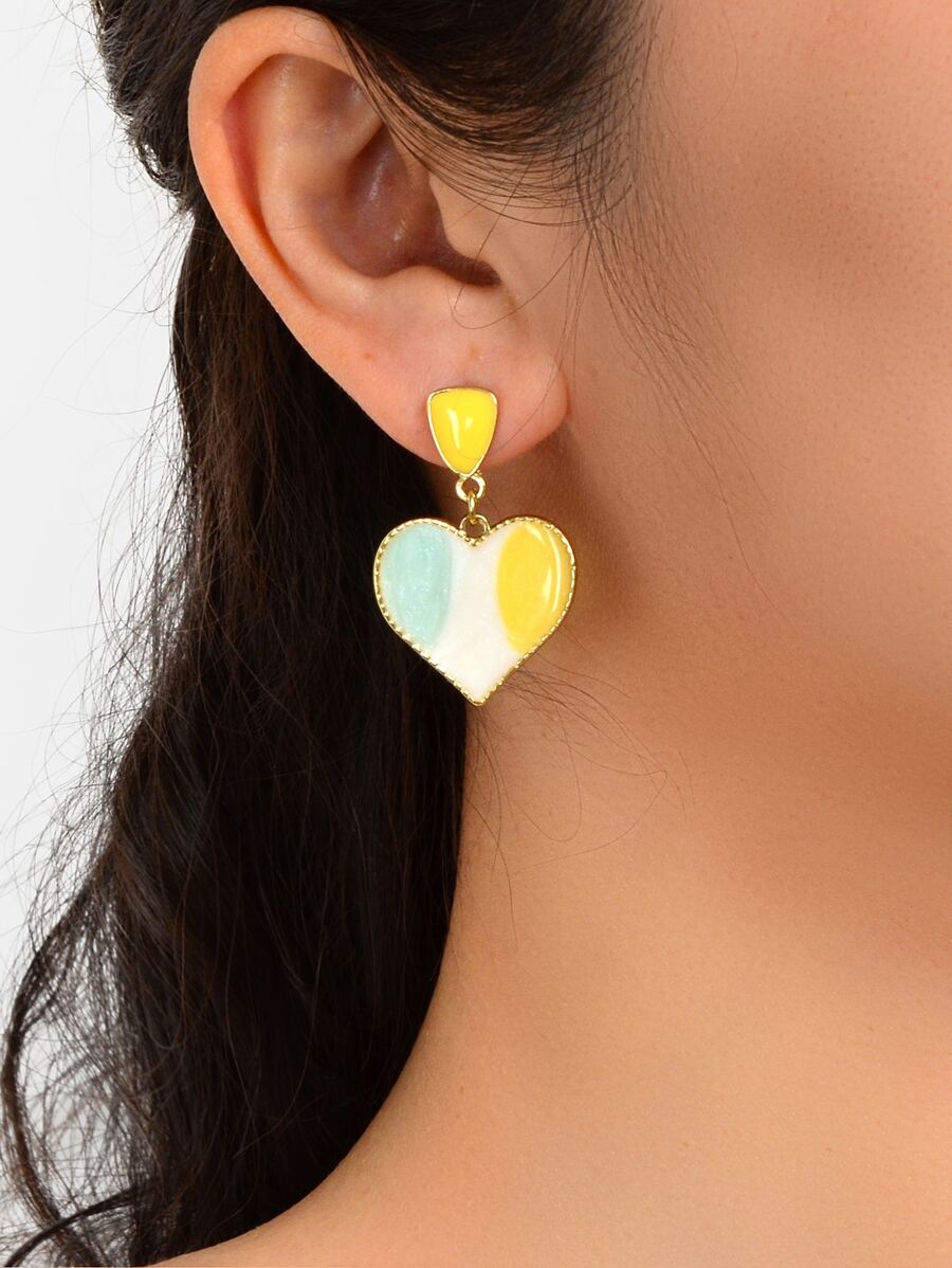 2入組甜美混色心形油滴吊墜耳環適合少女，海灘度假耳環 - 彩色 - 查看 1