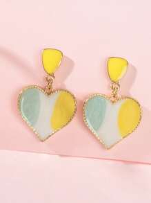 2入組甜美混色心形油滴吊墜耳環適合少女，海灘度假耳環 - 彩色 - 查看 2