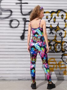 SHEIN Teen Girls Letter Graphic Tie Dye Unitard - Multicolor - View 2