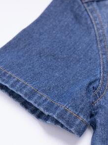 Toddler Boy Denim Tops Túi Nút phía trước màu trơn Giải trí - Rửa tối - Xem 3