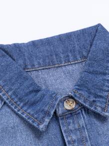 Toddler Boy Denim Tops Túi Nút phía trước màu trơn Giải trí - Rửa tối - Xem 5