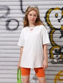 SHEIN 青少年女孩標語圖案落肩T恤 - 白色 - 查看 2