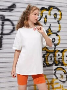 SHEIN 青少年女孩標語圖案落肩T恤 - 白色 - 查看 4