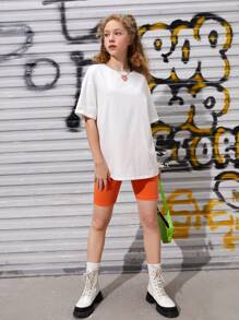 SHEIN 青少年女孩標語圖案落肩T恤 - 白色 - 查看 5