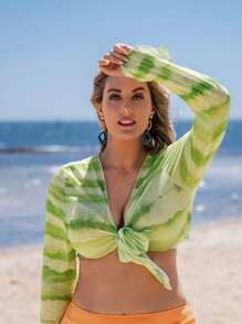 Plus Tie Dye Kimono - Green - View 1