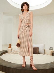 SHEIN VCAY Áo sơ mi nữ Buộc lại Kẻ sọc Giải trí - Nhiều màu - Xem 4