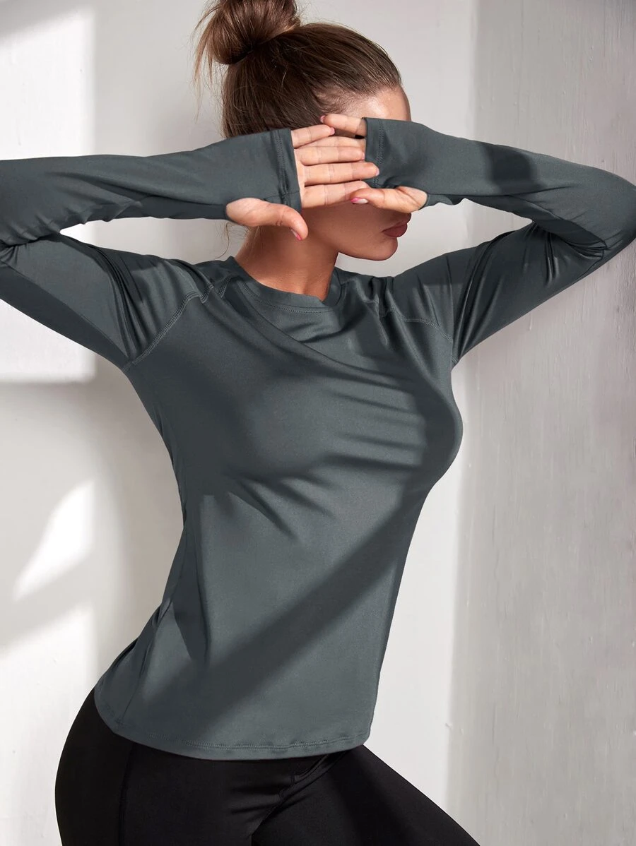 Gameset SHEIN Sport Absorbs Sweat Breathable Sports Long Sleeve Tee - Dark Grey - View 1