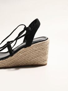 Tie Leg Design Wedge Sandals - Black - View 4