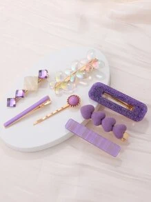 街头 7 件心形和蝴蝶装饰发夹，适合日常休闲外出佩戴情人节爪夹发夹发夹 - 彩色 - 查看 1