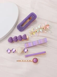 街头 7 件心形和蝴蝶装饰发夹，适合日常休闲外出佩戴情人节爪夹发夹发夹 - 彩色 - 查看 2