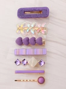 街头 7 件心形和蝴蝶装饰发夹，适合日常休闲外出佩戴情人节爪夹发夹发夹 - 彩色 - 查看 3