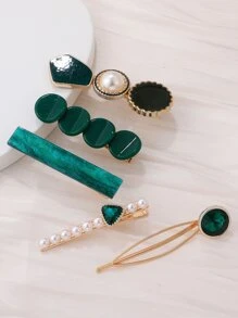 5 件装水钻和人造珍珠装饰发夹优雅圣诞 - 彩色 - 查看 1