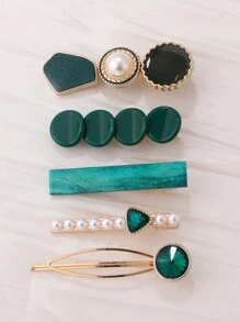 5 件装水钻和人造珍珠装饰发夹优雅圣诞 - 彩色 - 查看 2