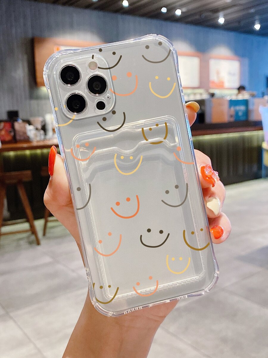 Cartoon Face Clear Card Slot Phone Case - Multicolor - View 1