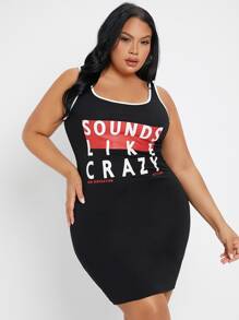 SHEIN SXY Plus Letter Graphic Bodycon Dress - Black - View 2