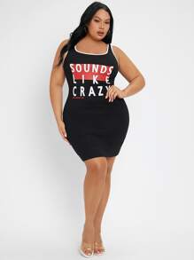 SHEIN SXY Plus Letter Graphic Bodycon Dress - Black - View 1