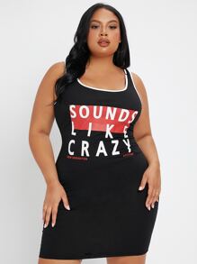 SHEIN SXY Plus Letter Graphic Bodycon Dress - Black - View 4
