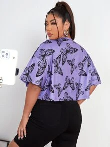 SHEIN EZwear Áo thun Plus size Loại bướm Tất cả trên in Giải trí - Màu tím  Violet - Xem 2