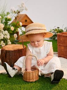 嬰兒花卉刺繡荷葉邊洋裝 - 白色 - 查看 3