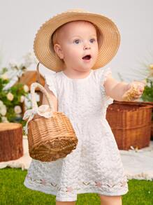 嬰兒花卉刺繡荷葉邊洋裝 - 白色 - 查看 5