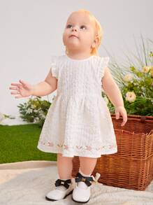 嬰兒花卉刺繡荷葉邊洋裝 - 白色 - 查看 6