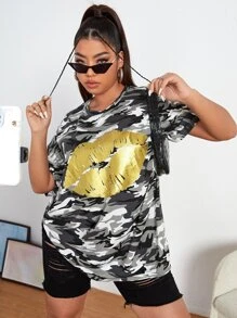 Mulvari Plus Camo Lip Print Tee - Multicolor - View 1