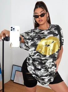 Mulvari Plus Camo Lip Print Tee - Multicolor - View 4