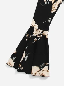 SHEIN Niñas con estampado floral con parche de bolsillo Camiseta & bajo con fruncido Pantalones - Multicolor - Ver 4