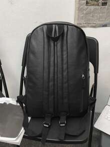 Men Large Capacity Backpack Schoolbag Travel College Leather Vintage Laptop Bag Black Rucksack Fathers Day Computer Hiking Business Padded Compartment - Black - View 3