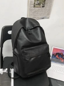 Men Large Capacity Backpack Schoolbag Travel College Leather Vintage Laptop Bag Black Rucksack Fathers Day Computer Hiking Business Padded Compartment - Black - View 5