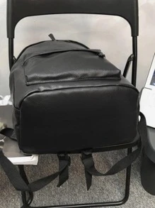 Men Large Capacity Backpack Schoolbag Travel College Leather Vintage Laptop Bag Black Rucksack Fathers Day Computer Hiking Business Padded Compartment - Black - View 8